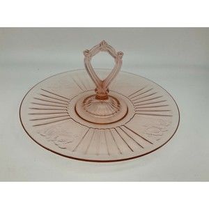 Mayfair Center Handle Plate Pink Depression Glass Open Rose Sandwich Server Tray